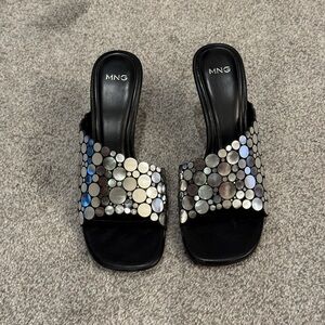 Mango Black and Silver Embellished Sandals